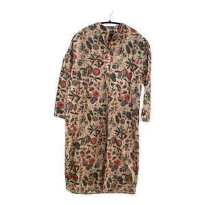 J. Peterman Tan Floral Print Maxi Long Sleeve Caftan Dress